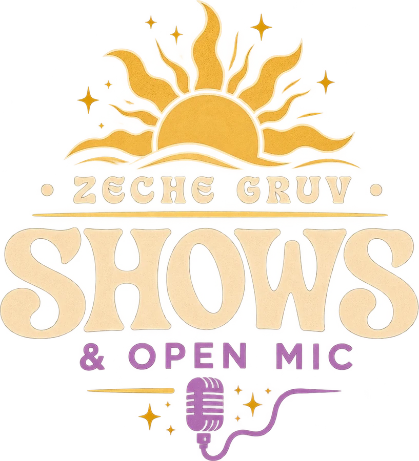 Logo de ZECHE GRUV Shows & Open Mic: un sol con estrellas y un micrófono